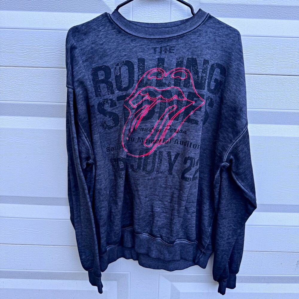 The Rolling Stones Men's Gray Cotton Fleece Pullover Crewneck Graphic Print L